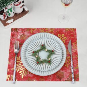 Qidordour Christmas Table Runner, 11 Inch x 196 Inch Long Table Runners, Gold Snowflake on Red Non-Woven Cloth Roll, Tabletop Decoration for Xmas Boho Farmhouse Home Kitchen Dining Thanksgiving Decor