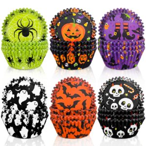 whaline 600pcs halloween cupcake liners pumpkin witch legs bats ghosts spiders skulls cupcake wrappers baking cups holders muffin baking liners for halloween party supply