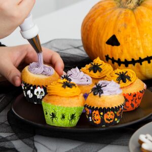 Whaline 600Pcs Halloween Cupcake Liners Pumpkin Witch Legs Bats Ghosts Spiders Skulls Cupcake Wrappers Baking Cups Holders Muffin Baking Liners for Halloween Party Supply