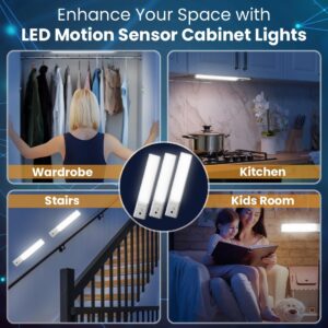 VYANLIGHT Kitchen Under Cabinet Lights - Wireless Motion Sensor LED Light Strips for Pantry, Closet, Bathroom – Rechargeable Battery Operated Cabinet Lighting with Hand Wave Sensor (3 Pack)