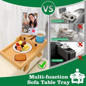 BAMBOOTRAY Couch Arm Tray, Multi-Function Folding Sofa Armrest Tray with 360°Rotating Phone&Pad Bracket, TV Tray for Eating and Beverage