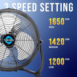 Tornado 12 Inch High Velocity Metal Floor Fan, 3-Speed Powerful Cooling for Industrial, Commercial, and Home Spaces, 120°Tilt, 6.0 FT Cord - UL safety Listed, Black