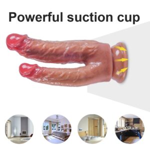 8.3 Inch Big Realistic Double Ended Dildo,Soft Liquid Silicone Double Sided Dildo, Suction Cup for Play, Flexible Dildo Headed with Curved Shaft for Vaginal G-spot and Anal Play lesbian