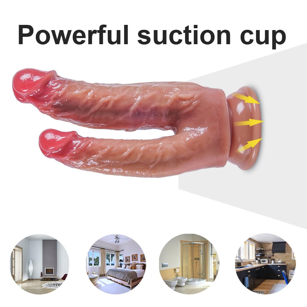 8.3 Inch Big Realistic Double Ended Dildo,Soft Liquid Silicone Double Sided Dildo, Suction Cup for Play, Flexible Dildo Headed with Curved Shaft for Vaginal G-spot and Anal Play lesbian