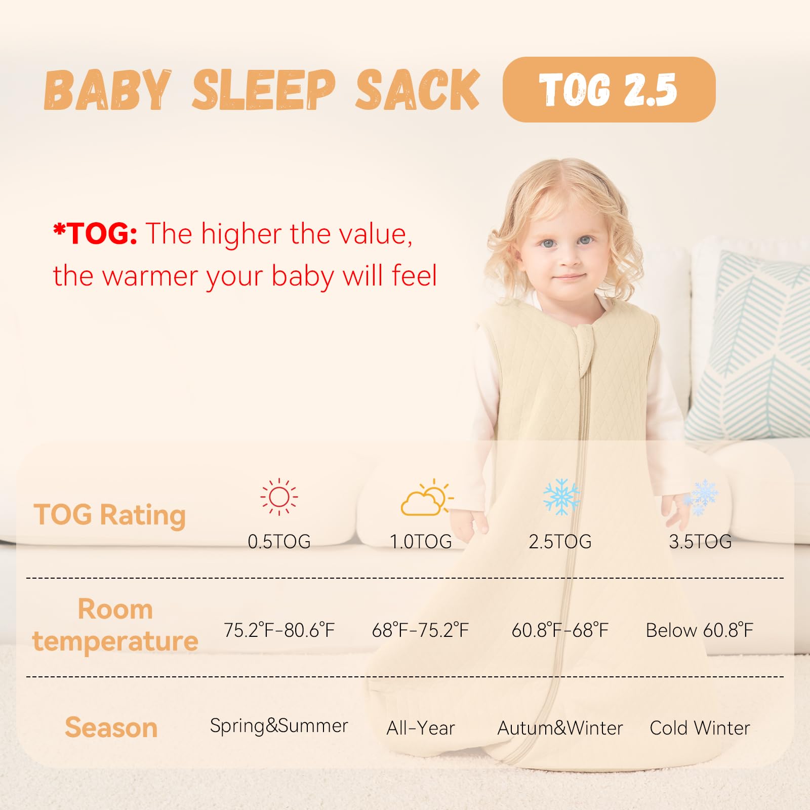 Yoofoss Baby Sleep Sack 12-18 Months TOG 2.5 Winter Baby Wearable Blanket, 100% Cotton Toddler Sleeping Sack 2-Way Zipper Warm Quilted Sleepsack