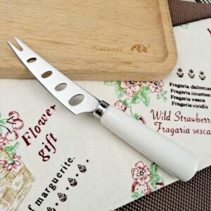 MEIYAHOME 4 Pieces PRONGED Cheese knife 6.5inch Fine smooth finish SUS430 Stainless Steel 6inch Cheese Slicer Cheese Cutter with White Ceramic Handle good hand grip