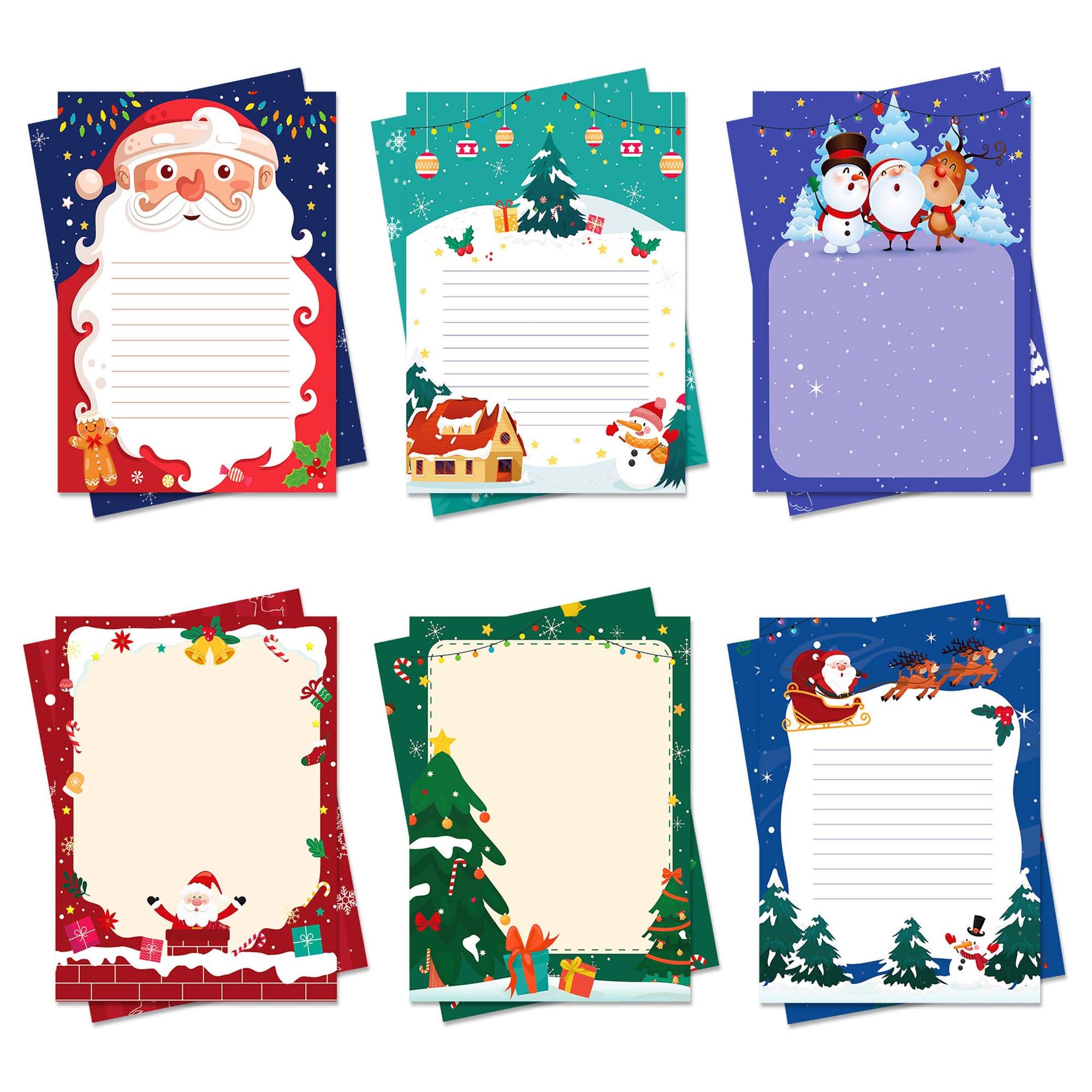 GLKTOPO 60 Sheets Christmas Stationery Paper, 8.5" x 11" Double Sided Holiday Letterhead, 6 Design Deco Writing Paper for Xmas Notes Cards Invitation Scrapbook Crafts Office School Printing Supplies