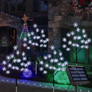 Newest 4-Pack 80LEDs Solar Christmas Snowflake Stake Lights, 8 Modes Solar Snowflake Outdoor Christmas Decorations Lights, Waterproof Solar Christmas Outdoor Lights for Garden Yard Pathway Walkway