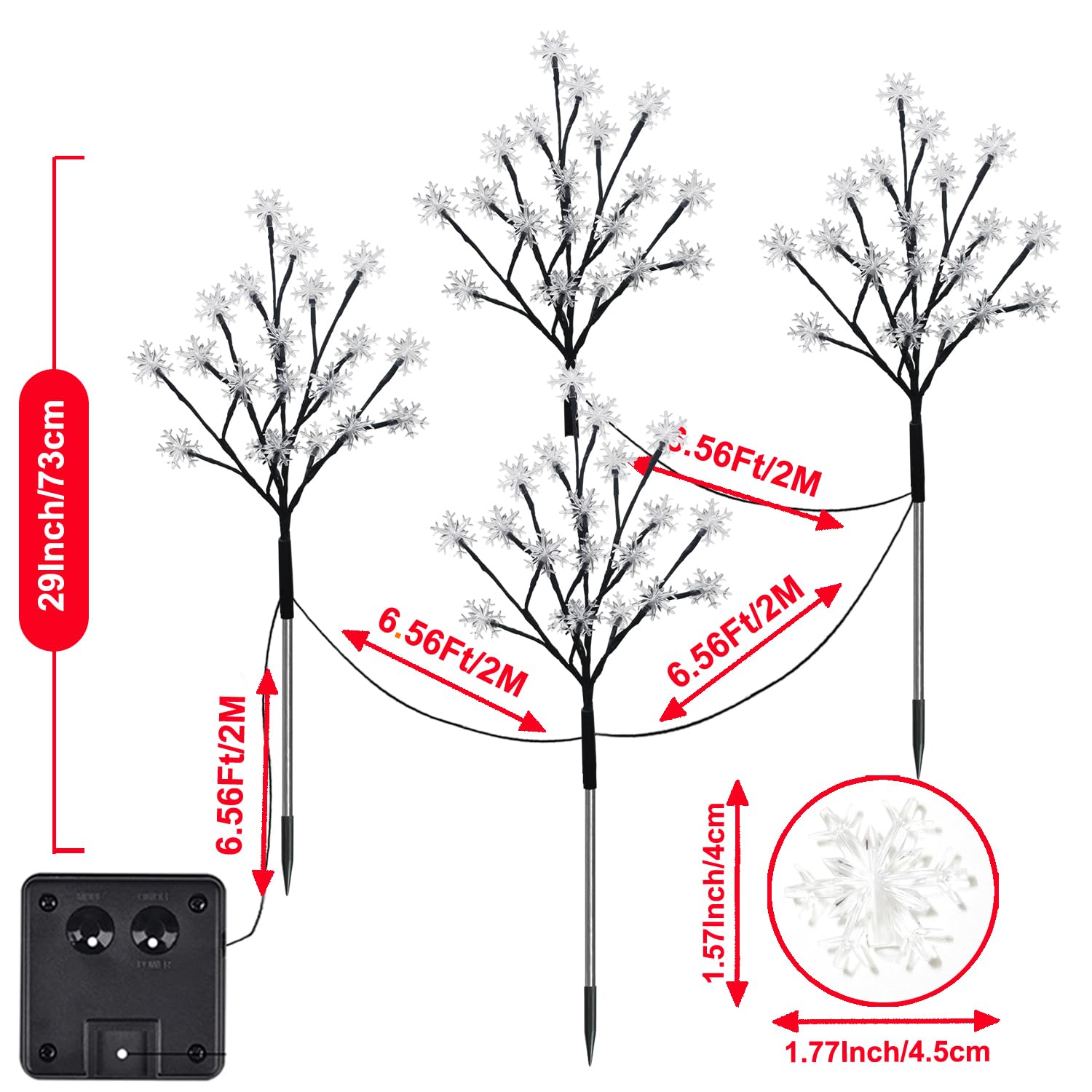 Newest 4-Pack 80LEDs Solar Christmas Snowflake Stake Lights, 8 Modes Solar Snowflake Outdoor Christmas Decorations Lights, Waterproof Solar Christmas Outdoor Lights for Garden Yard Pathway Walkway