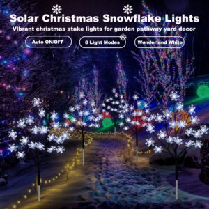 Newest 4-Pack 80LEDs Solar Christmas Snowflake Stake Lights, 8 Modes Solar Snowflake Outdoor Christmas Decorations Lights, Waterproof Solar Christmas Outdoor Lights for Garden Yard Pathway Walkway