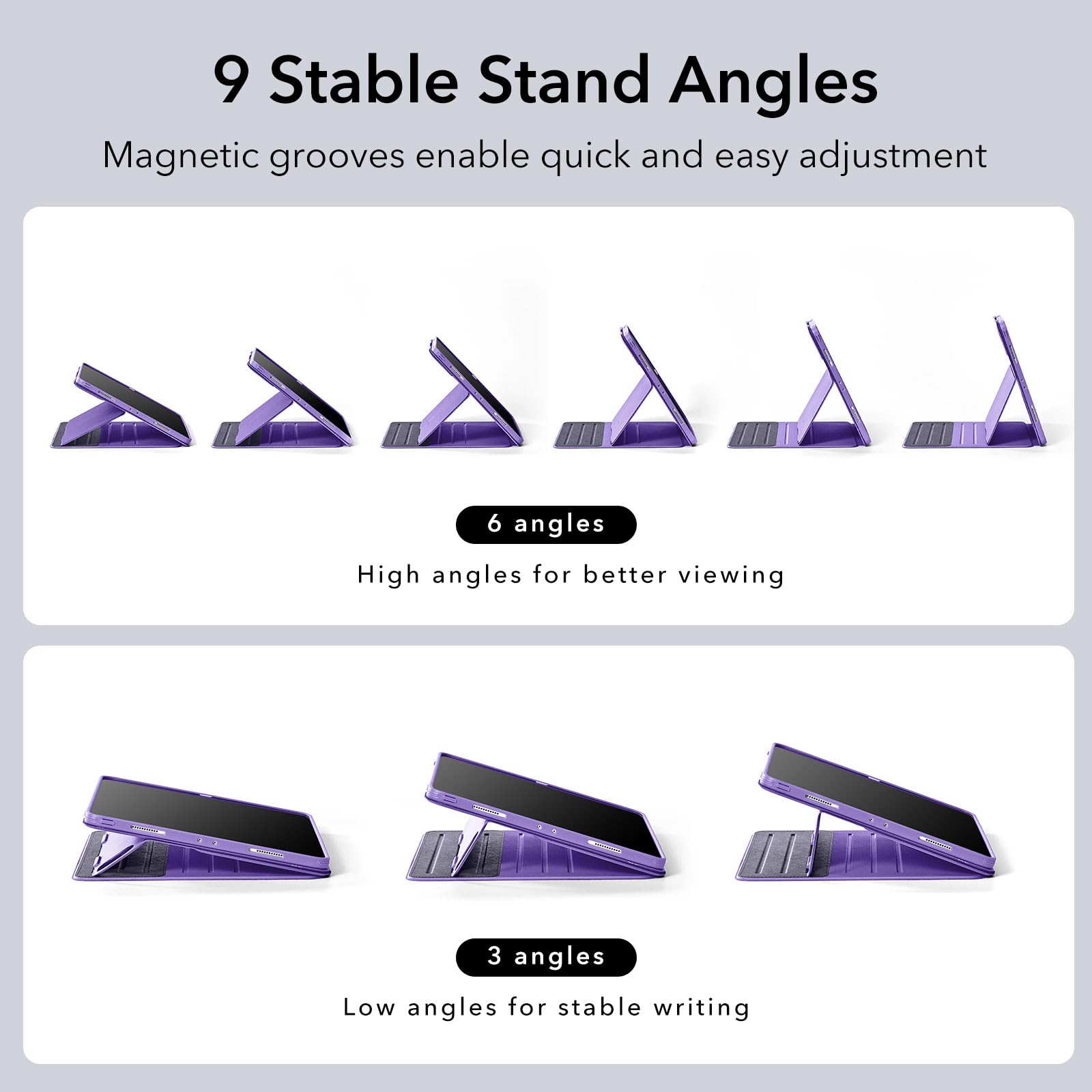 ESR for iPad Pro 12.9 Case (6th/5th Generation, 2022/2021), Removable Magnetic Cover, Adjustable Portrait/Landscape Stand with Raised Display View, 9 Standing Angles, Shift Series, Purple