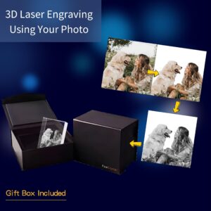 PawCrystal 3D Crystal Photo Heart with LED Light Base Options, Personalized Gifts with Your Own Photo, Pet Memorial Gifts, Laser Engraving 3D Pictures and Customized Text