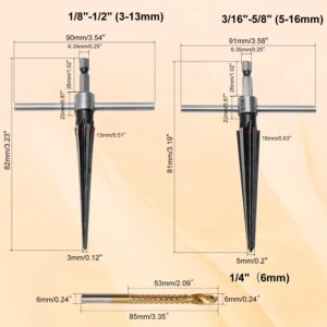 Mriuuod Hand Reamer Tool, Tapered Reamer Set, 3-13mm(1/8''-1/2'') & 5-16mm(½"-5/8") Bridge Pin Hole Handle Tapered Reamers 6 Fluted Chamfer Reaming Guitar Woodworker Luthier Tool