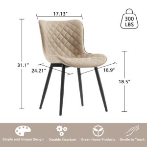 YOUTASTE Khaki Dining Chairs Set of 2 Mid Century Modern PU Leather Diamond Upholstered Accent Guest Dinner Chair with Back Metal Legs for Kitchen Living Reception Waiting Room