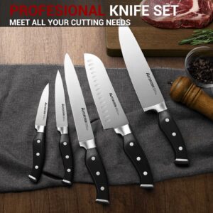 Knife Set, Astercook 15 Pcs Triple Rivet Kitchen Knife Set High Carbon Stainless Steel Knife Sets for Kitchen with Block, Dishwasher Safe, Black