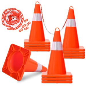 yitahome traffic cones 18 inch (12 pack), with 19.7ft chain and reflective collars, pvc orange construction cones, safety cones for parking lot, sports