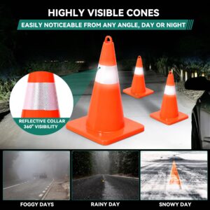 YITAHOME Traffic Cones 18 Inch (12 Pack), with 19.7FT Chain and Reflective Collars, PVC Orange Construction Cones, Safety Cones for Parking Lot, Sports