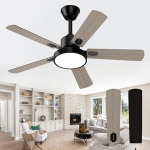 obabala ceiling fans with lights and remote, outdoor/indoor black fan with lights for patio bedroom living room，52 inch