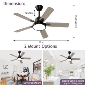 Obabala Ceiling Fans with Lights and Remote, Outdoor/Indoor Black Fan with Lights for Patio Bedroom Living Room，52 Inch