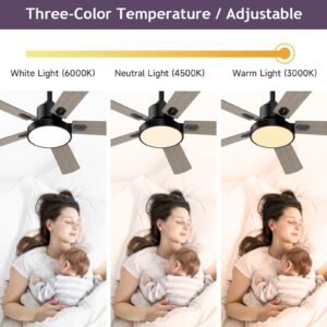 Obabala Ceiling Fans with Lights and Remote, Outdoor/Indoor Black Fan with Lights for Patio Bedroom Living Room，52 Inch