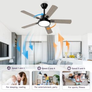 Obabala Ceiling Fans with Lights and Remote, Outdoor/Indoor Black Fan with Lights for Patio Bedroom Living Room，52 Inch