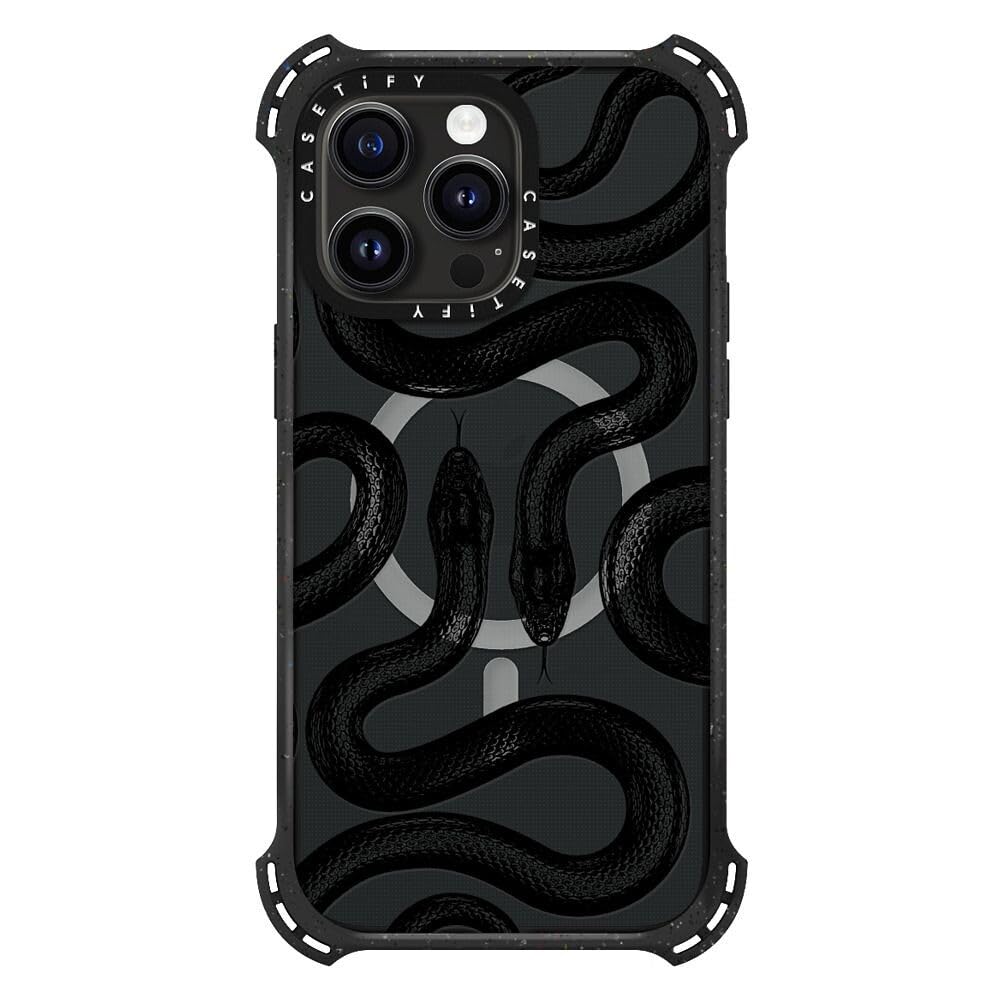 CASETiFY Bounce Case for iPhone 15 Pro Max [6X Military Grade Drop Tested / 21.3ft Drop Protection/Compatible with Magsafe] - Black Kingsnake - Triple Black