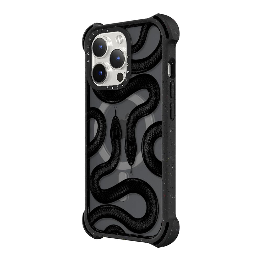 CASETiFY Bounce Case for iPhone 15 Pro Max [6X Military Grade Drop Tested / 21.3ft Drop Protection/Compatible with Magsafe] - Black Kingsnake - Triple Black