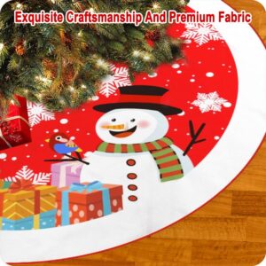 36 inches Red Christmas Tree Skirt Snowman Xmas Tree Skirt with Santa Claus Red Black Buffalo Plaid Edge Rustic Vintage Christmas Decorations for Holiday Party (Snowman)