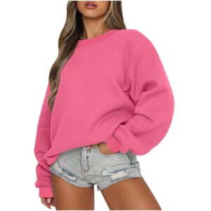 ceboyel oversized sweatshirt for women solid color crewneck pullover tops long sleeve sweaters fall fashion trendy clothes women sweaters hot pink l