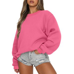 Ceboyel Oversized Sweatshirt For Women Solid Color Crewneck Pullover Tops Long Sleeve Sweaters Fall Fashion Trendy Clothes Women Sweaters Hot Pink L