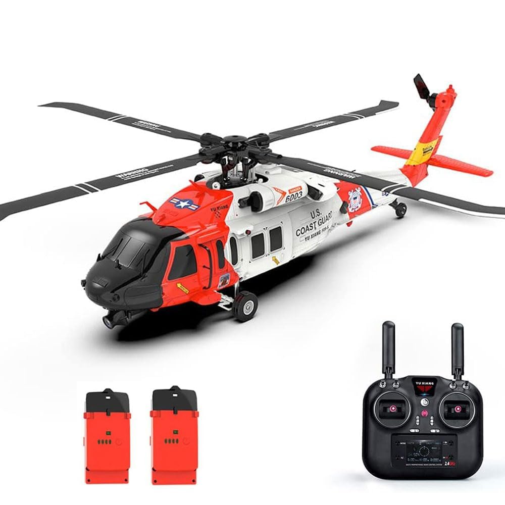 QIYHBVR RC Helicopter Model 6CH 3D American Coast Guard UH-60 Scale RC Helicopter RTF W/GPS Intelligent Control System＆Camera, 2.4G Remote Control,1/47 Scale RTF Edition