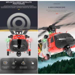 QIYHBVR RC Helicopter Model 6CH 3D American Coast Guard UH-60 Scale RC Helicopter RTF W/GPS Intelligent Control System＆Camera, 2.4G Remote Control,1/47 Scale RTF Edition