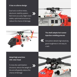 QIYHBVR RC Helicopter Model 6CH 3D American Coast Guard UH-60 Scale RC Helicopter RTF W/GPS Intelligent Control System＆Camera, 2.4G Remote Control,1/47 Scale RTF Edition