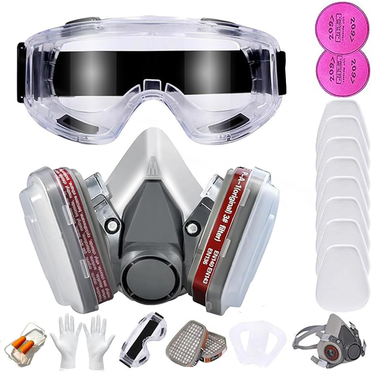 Amonanak Respirator Mask with Filters, Paint Mask Welding Respirator with Goggles Full Face Respirator Reusable Gas Mask