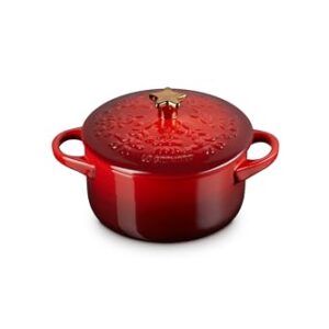 Le Creuset Noël Collection Stoneware Mini Cocotte with Star Knob, 24 oz., Cerise