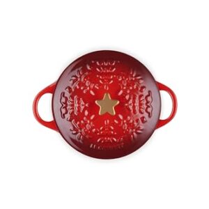 Le Creuset Noël Collection Stoneware Mini Cocotte with Star Knob, 24 oz., Cerise