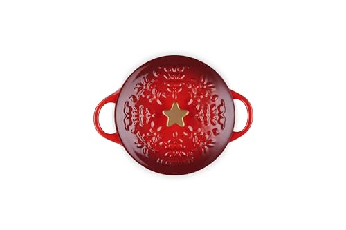 Le Creuset Noël Collection Stoneware Mini Cocotte with Star Knob, 24 oz., Cerise