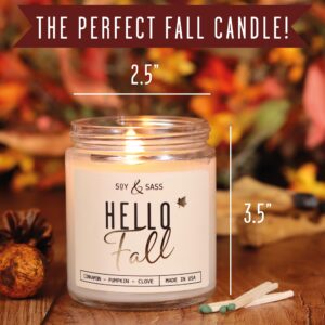 Fall Candles - 'Hello Fall' Fall Candle w/Cinnamon, Spice & Pumpkin Candle I Infused with Essential Oils I Autumn Fall Scented Candles I Pumpkin Spice Candle I 9oz Jar I 50Hr Burn I Made in USA