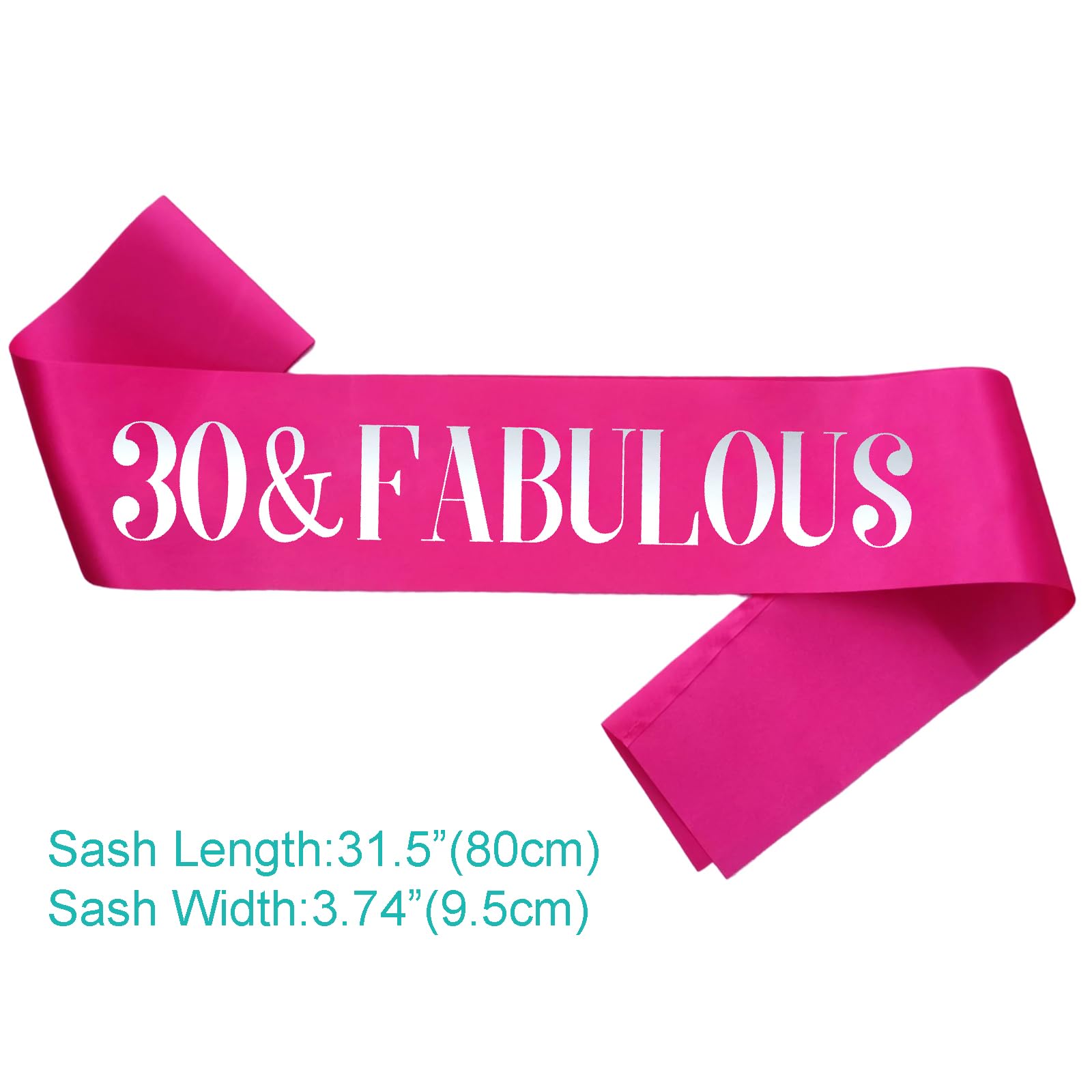 KETAOO 30 & Fabulous Birthday Sash, Hot Pink Foil '30 & Fabulous' Silver Satin 30th Birthday Sash for Women Birthday Party Favors Decorations Gifts