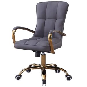 home office chair white, mid-back desk chairs, rolling task chairs with wheels, computer chair ergonomic leather soft executive swivel arm chair with gold frame (color : /gray)