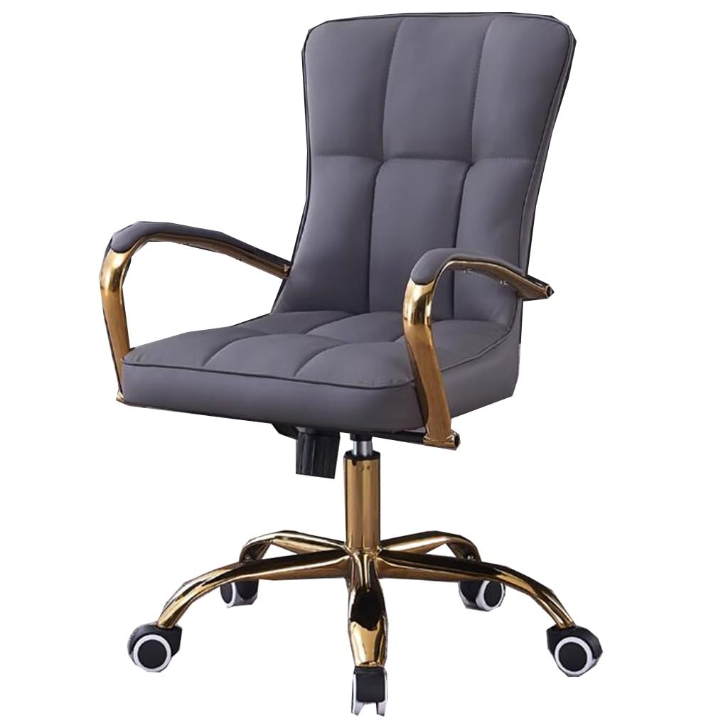 Home Office Chair White, Mid-Back Desk Chairs, Rolling Task Chairs with Wheels, Computer Chair Ergonomic Leather Soft Executive Swivel Arm Chair with Gold Frame (Color : /Gray)