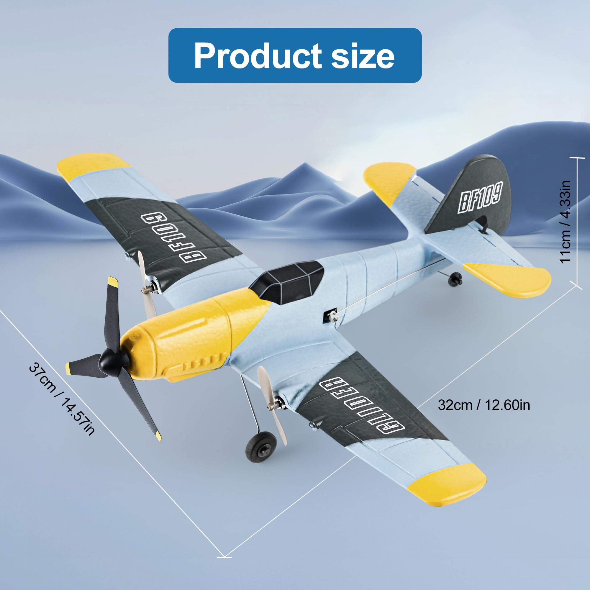 OMNANGO RC Plane 3 Channel BF-109 Airplane,2.4GHz 6-axis Gyro Stabilizer RTF Glider Aircraft Plane or Beginners Adults Kids with Xpilot Stabilization System Fighter