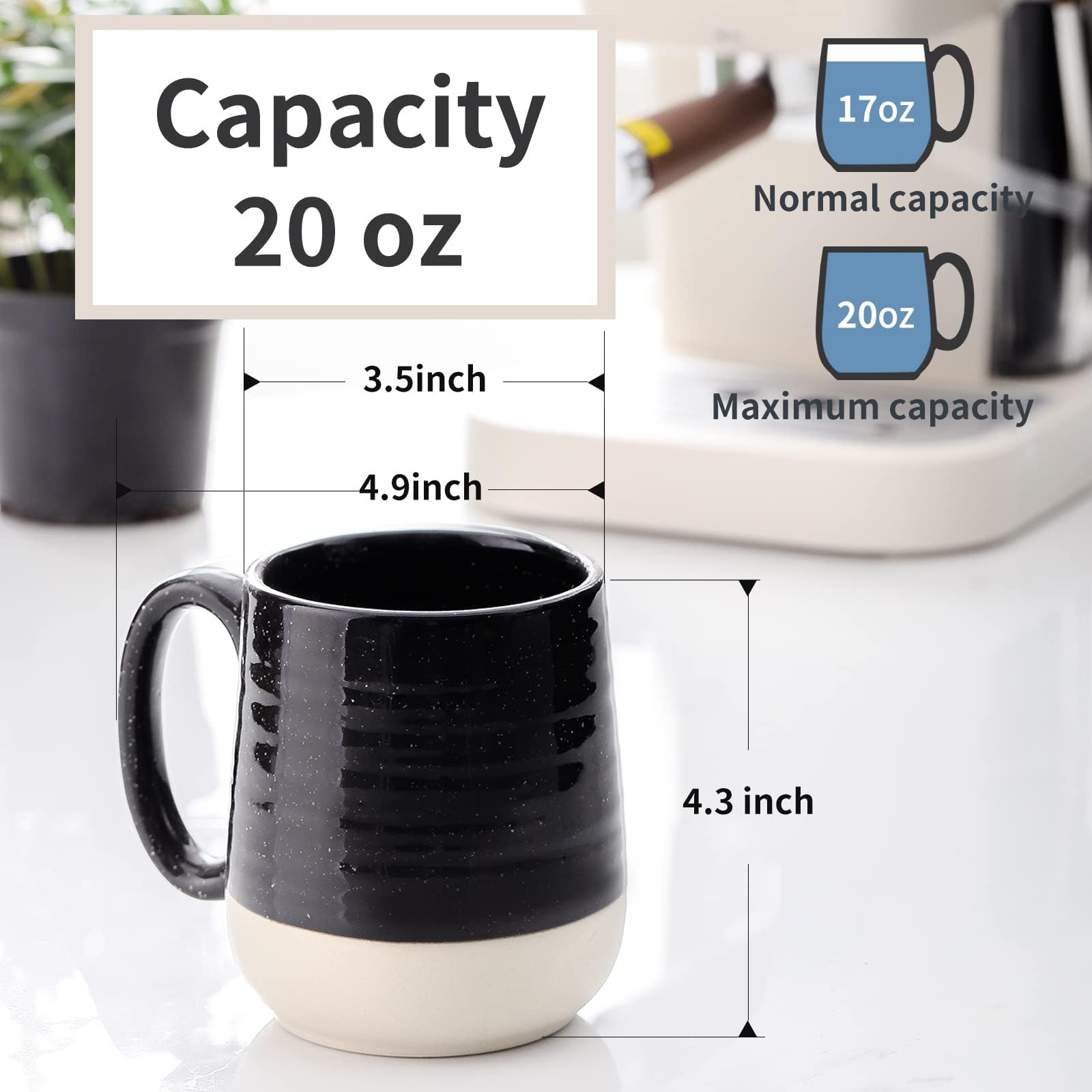 Tikooere Ceramic Coffee Mug, 20 oz Coffee Cup with Large Handle for Coffee Tea Latte, Black Coffee Mug for Men Dad Husband Christmas Gift, Funny Mug for Home Decor, Dishwasher & Microwave Safe