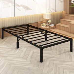 14 inch metal twin xl bed frame mattress foundation,tall platform bedframes with storage,no box spring needed, durable twin xl size suitable for bedroom-black