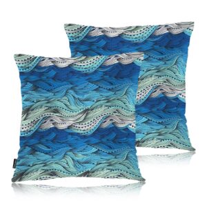 swono ocean wave pillow covers, abstract swirls ocean sea waves decorative pillow case home sofa cushion set, blue waves pillow cushion cases for bed/patio/garden/balcony, 2-pack, 18x18 inch