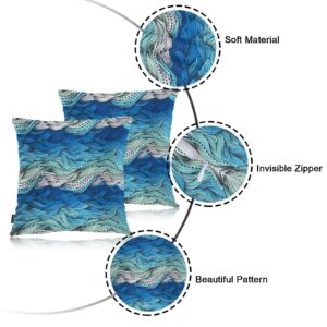 Swono Ocean Wave Pillow Covers, Abstract Swirls Ocean Sea Waves Decorative Pillow Case Home Sofa Cushion Set, Blue Waves Pillow Cushion Cases for Bed/Patio/Garden/Balcony, 2-Pack, 18x18 Inch