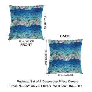 Swono Ocean Wave Pillow Covers, Abstract Swirls Ocean Sea Waves Decorative Pillow Case Home Sofa Cushion Set, Blue Waves Pillow Cushion Cases for Bed/Patio/Garden/Balcony, 2-Pack, 18x18 Inch