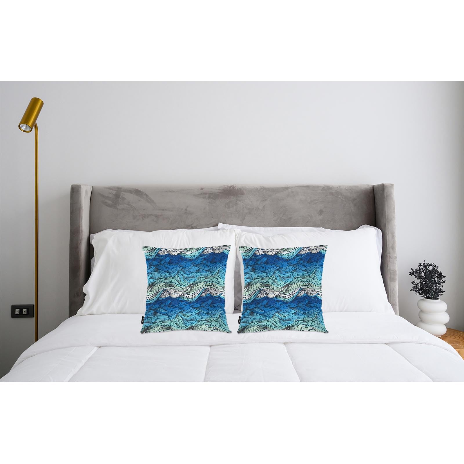 Swono Ocean Wave Pillow Covers, Abstract Swirls Ocean Sea Waves Decorative Pillow Case Home Sofa Cushion Set, Blue Waves Pillow Cushion Cases for Bed/Patio/Garden/Balcony, 2-Pack, 18x18 Inch