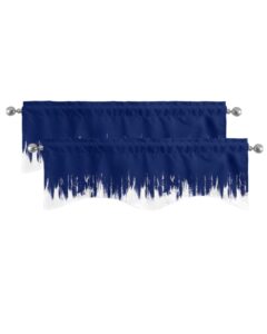 yokou kitchen valances for windows abstract oil painting smear navy blue white light filtering short curtains for windows bedroom privacy added rod pocket design 60x18inch,2pcs