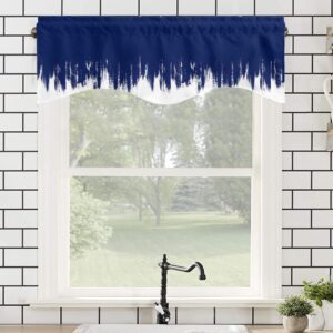 YOKOU Kitchen Valances for Windows Abstract Oil Painting Smear Navy Blue White Light Filtering Short Curtains for Windows Bedroom Privacy Added Rod Pocket Design 60x18inch,2pcs